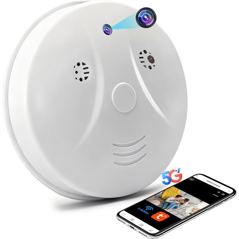 Caméra Cachée WiFi 2,4 et 5G, Caméra Espion WiFi Détecteur de Fumée, Mini Camera Espion Cachée HD 1080P avec Vision Nocturne et Détection de Mouvement pour la Sécurité Domestique (1/5)