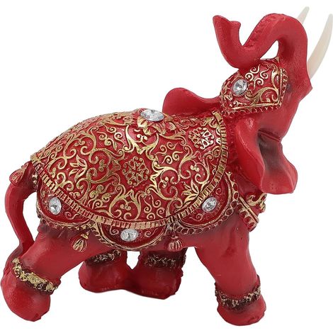 Feng Shui Red Lucky Elephant Statue, Wealth Elephant Figurine, Resin Sculpture with Ceremonial Clothes for Home Decoration, Gift (1/5)