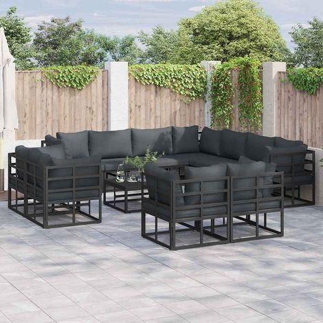vidaXL Set Divano da Giardino con cuscino 12 pcs Nero Alluminio (1/5)