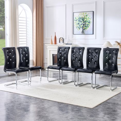 Lot de 4 chaises salle à manger vintage avec revêtement similicuir effet croco, boucle strass cristal, assise rembourrée, piètement métal galvanisé, style rétro chic et mystérieux