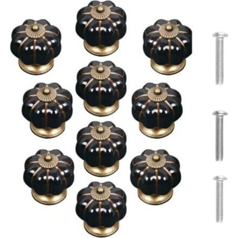 Set of 10 vintage ceramic pumpkin-shaped door knobs, Black (1/4)