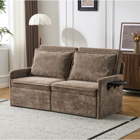 Canapé convertible 3-en-1 dossier réglable chenille marron HAVRYA (1/5)