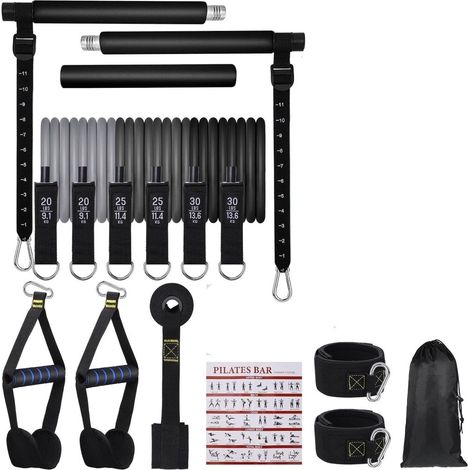 Pilatesstangen-Set mit 6 Widerstandsbändern und Türanker (1/2)