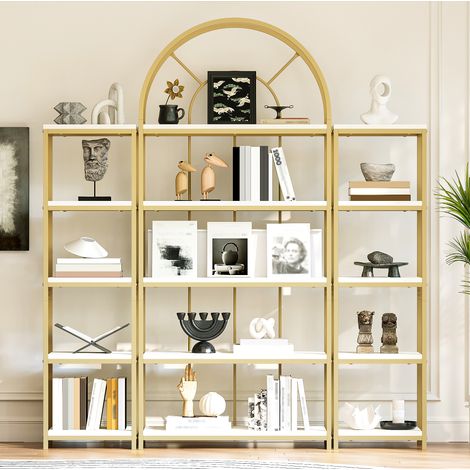 Estantería modular 3 piezas 163x30x184 cm MDF blanco y metal dorado OKWISH (1/5)
