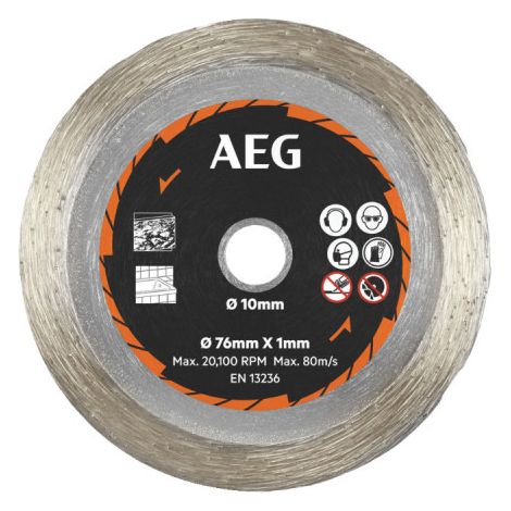 AEG – Disque abrasif diamanté 76mm – Alésage 10mm – Pour découpe de carreaux de mur et sol – Compatible avec outils de tronçonnage - AAKMMTC01