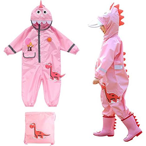 1 Combinaison de pluie, motif dinosaure 3D, bandes réfléchissantes, capuche avec visière, pour enfant (1/5)