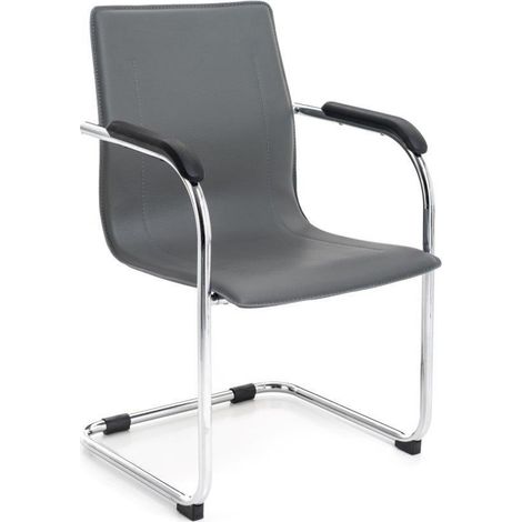 Poltrona ufficio sedia attesa slitta acciaio cromato eco pelle mod. Stand grigia