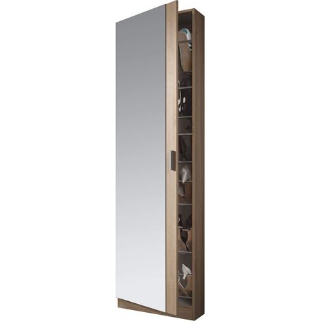 Armoire à Chaussures avec Miroir, Finition chêne Canadien, Dimensions : 50 x 180 x 20 cm (l x H x P). (1/5)
