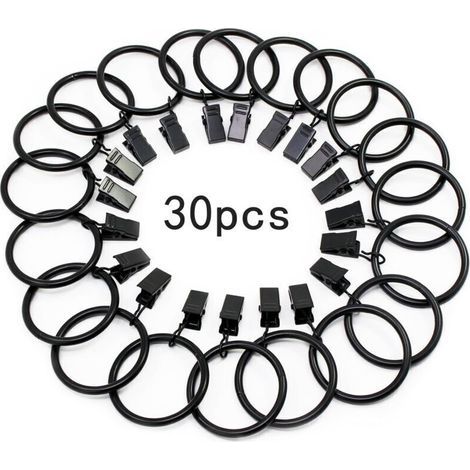 Lot de 30 anneaux de rideaux en métal antirouille – Diamètre intérieur 32mm – Clips pour tringle jusqu'à 25mm – Finition polie (1/5)