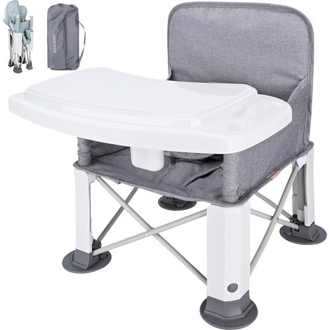Siège d'appoint pliable Chaise haute portable pour l'extérieur Siège d'appoint avec plateau amovible Chaise d'alimentation avec sac de rangement,Grey (1/5)