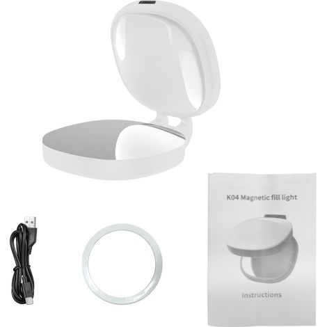 Anneau lumineux magnétique pour smartphone LED 3 modes luminosité réglable miroir maquillage intégré éclairage portable blanc (1/5)