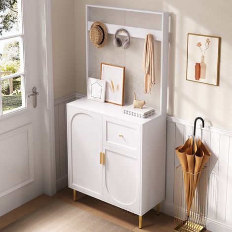 Vestiaire d'entrée 80x35x175.5 cm blanc et doré en MDF avec étagères réglables et fermeture douce (1/5)