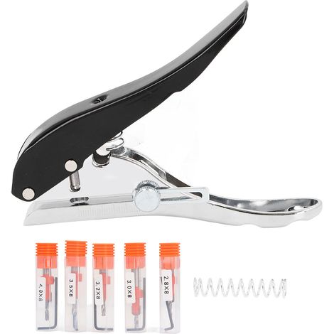 ZAICOLER Pinza perforatrice per impieghi gravosi da 8 mm con scala trasparente, strumento perforatore singolo per carte rigide e legno sottile, 5 punte da trapano svasate, perforatrice portatile