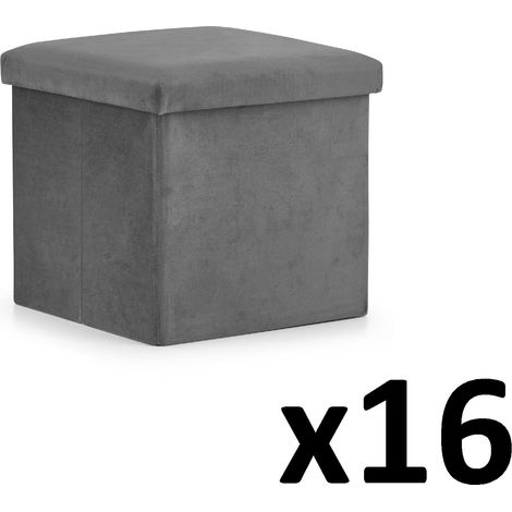 Pouf - Leobert - M - Velours Gris - 31 X 31 X 31 Cm - Lot De 16 (1/5)