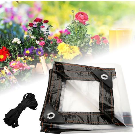 Kaelt - Bâche Transparente Imperméable avec Oeillets et Corde Bâche de Protection Extérieure pour Abri de Balcon Jardin Piscine Serre Plantes Voiture 3x3m (1/5)