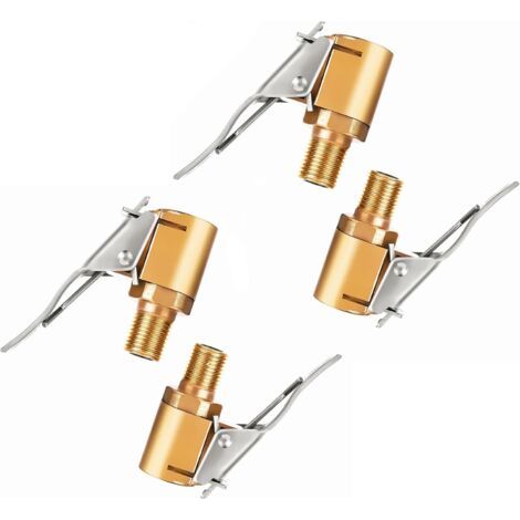 Lot de 4 Mandrins à Air Comprimé avec Adaptateur à Clip pour Gonfleur de Pneu, 8mm Adaptateur de Valve de Pneu de Voiture en Laiton, Adaptateur de Mandrin à Air, Sans Fuite (1/5)