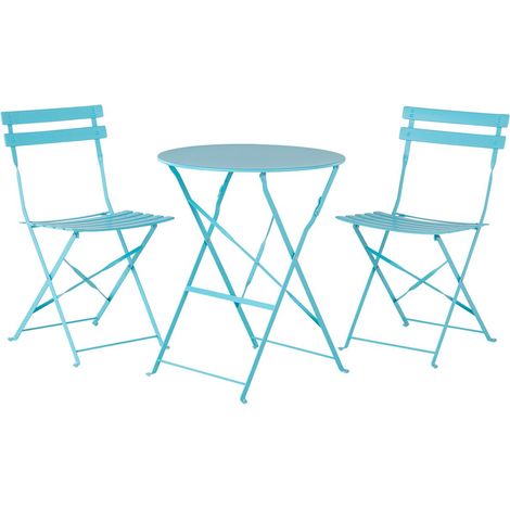 Salon de jardin bistrot table et 2 chaises en acier bleu FIORI (1/4)