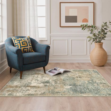 Tapis Salon Résumé Entree 80x150cm Lavable en Machine AntidéRapant Poil Ras, pour Chambre Salle a Manger Descente de Lit Bureau, Cuisine, Vert Gris et Crème (1/5)