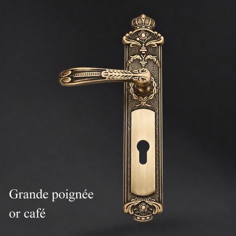 Serrure à poignée en cuivre café doré grand format pour porte intérieure en bois réf 9662 – Livraison gratuite