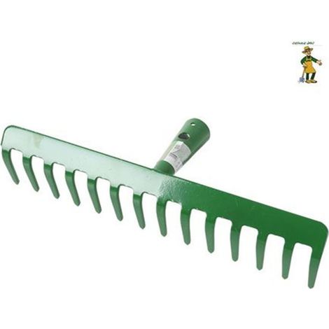 Gartenrechen grün mit 14 Zinken Harke Gartenharke Rasenharke Laubrechen 35,5cm