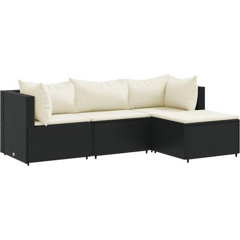 vidaXL Set Divani da Giardino 4 pz con Cuscini Nero in Polyrattan