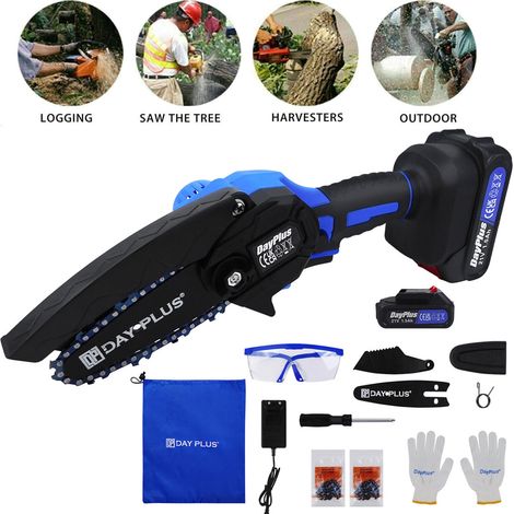 Mini Chainsaw, 4-Inch Cordless Handheld Electric Chainsaw with Security Lock, Portable Small Chain Saw for Cutting Trees & Logs Branch Trimming Wood with 2Pcs Rechargeable Batteries and 2Pcs Chains (1/5)