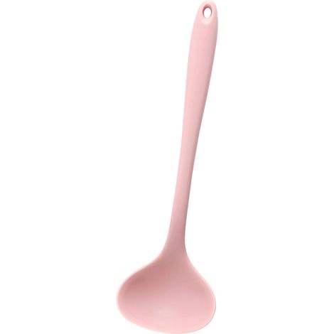Louche à soupe en silicone rose, 28,5 cm, prise en main confortable, résistante à la chaleur. Ustensiles de cuisine pour le dîner à la maison. (1/5)