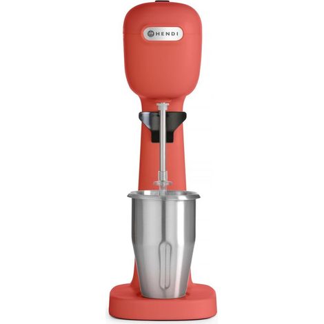 Hendi Frullatore milkshaker, cappuccino freddo, frappè, frullatore per bevande, Incluse 2 ciotole (acciaio inox e policarbonato) e 2 set di 2 agitatori di ricambio, 230V/400W, 170x196x(H)490mm, Rosso (1/4)