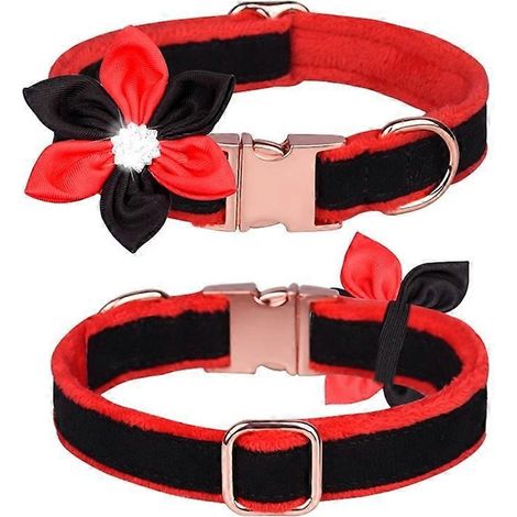Blumenhalsband für Katzen und Hunde, funkelnde Kristallfliege, Größe S, rot und schwarz, elegantes Haustierhalsband.