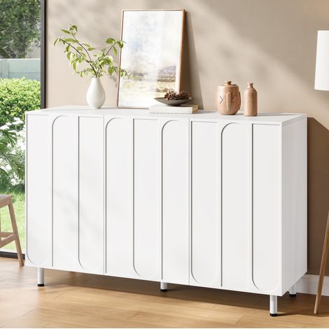 Credenza scarpiera 120x37x80 cm con 3 ante, ripiani regolabili, cerniere ammortizzate, MDF e PB bianco (1/5)
