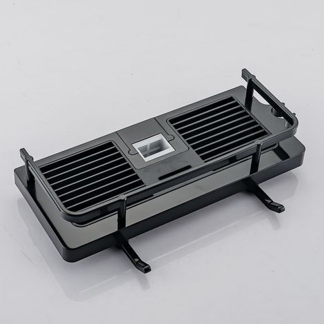 Portaoggetti da doccia nero 30 x 18 mm, per riporre oggetti in bagno, montaggio senza foratura con portasapone, gancio e portasciugamani a parete, staffa autoadesiva antiruggine. (1/5)