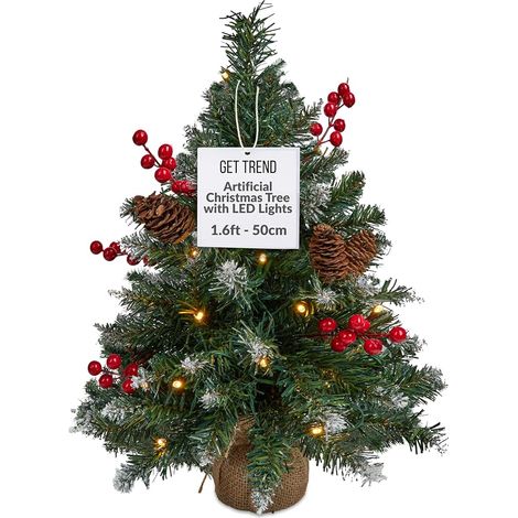 Sapin de Noel avec Guirlandes Lumineuses LED, Mini Sapin de Noël Artificiel 50cm avec Extrémités Givrées, Décoration de Table, Decoration Noel Vert (1/5)