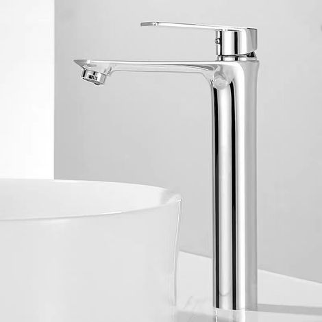 Robinet de lavabo haut noir à double paroi, robinet mitigeur eau chaude/froide monotrou, robinet de meuble-lavabo à poser - modèle haut plaqué cuivre