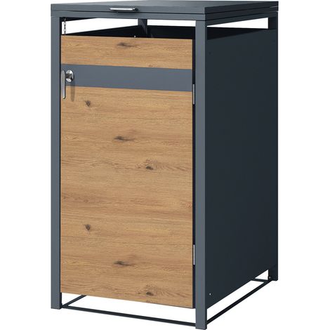 ML-Design Mülltonnenbox 1er für 1 Tonne 240L 68x80x116,3cm Anthrazit-Holzoptik, Stahl, wetterfest, Abschließbare Mülltonnenverkleidung Klappdeckel/Tür, Müllbox Mülltonnecontainer Mülltonnenabdeckung