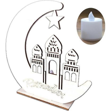 Ramadan Eid Mubarak Holzanhänger mit Mond und Stern, islamische Hängedekoration, LED-Lichtplatte.