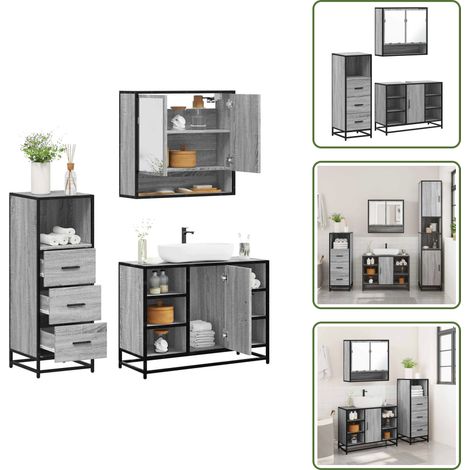 3-tlg. Badmöbel-Set Grau Sonoma Holzwerkstoff - Badmöbel Set - Badmöbel Sets - Badmöbelset - Badmöbel (1/5)