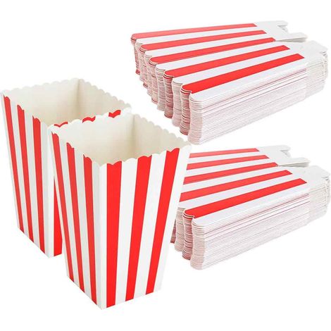 24 Boîtes popcorn, design rayures carrées rétro, format seau carton, pour cinéma anniversaire soirées (1/5)