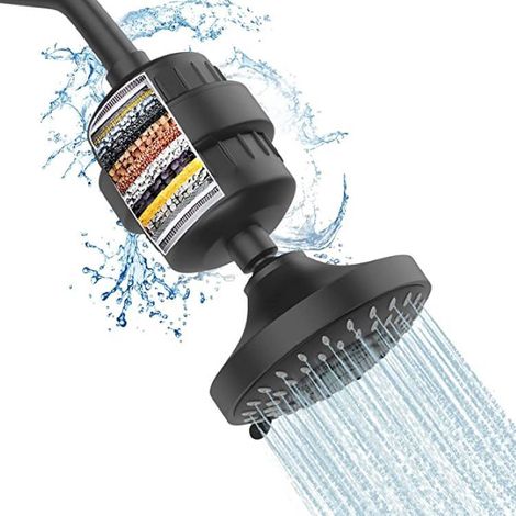 Pommeau de douche haute pression à filtration en 7 étapes — Purification de l'eau et augmentation de la pression 2 en 1 — Pommeau de douche antichlore avec filtre rotatif à 360° — Noir (1/4)