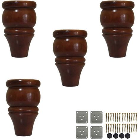 4er-Set Massivholz-Möbelbeine, runde Holzfüße, Ersatzfüße für Sofas, inklusive Montageplatte und Schrauben, für Schränke und TV-Ständer, Otto-10cm-Walnuss