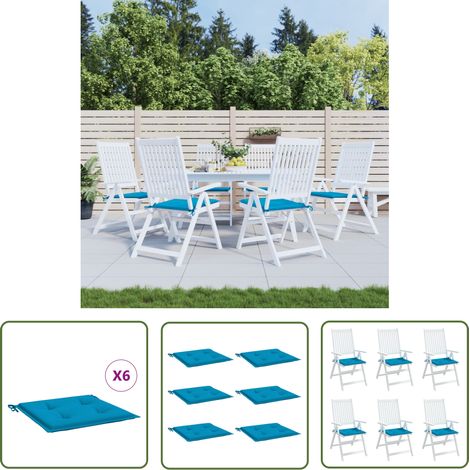 The Living Store Coussins de chaise jardin lot de 6 bleu 50x50x3 cm tissu oxford - Coussin De Chaise - Coussin Exterieur - Coussin Jardin - Coussin Confortable - Housse De Coussin (1/5)