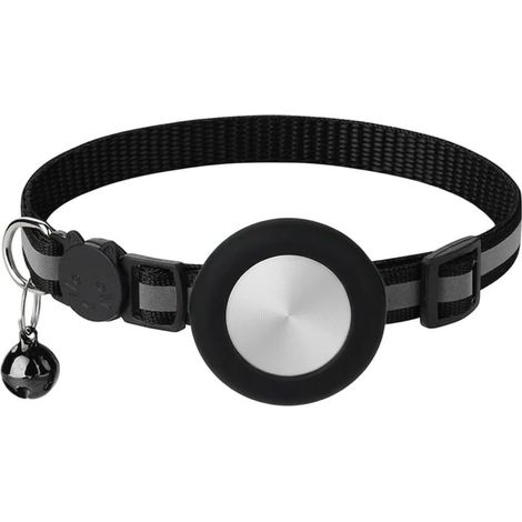 Collier Chat avec Bande Réfléchissante et Étui en Silicone, Collier GPS Chat Anti Étranglement Réglable pour Sécurité, Compatible avec Chat, Accessoire Traceur Chat Taille S Noir (1/5)