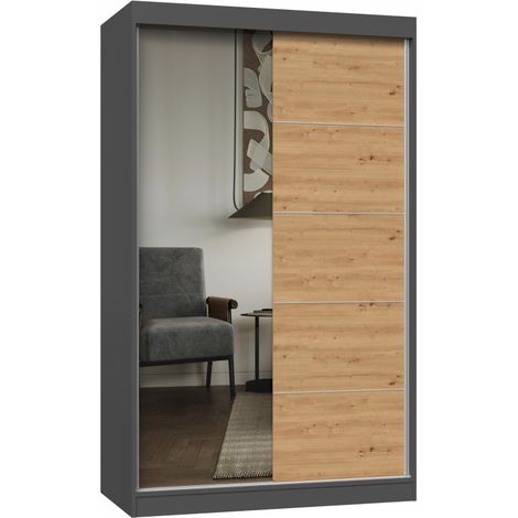 PAOLO - Schrank mit 2 Schiebetüren - 1 Spiegel - Breite 120 cm - 2-türiges Ankleidezimmer (1/4)