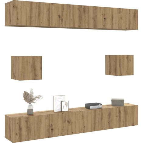 6-tlg. TV-Schrank-Set Wandmontage Artisan-Eiche Holzwerkstoff
