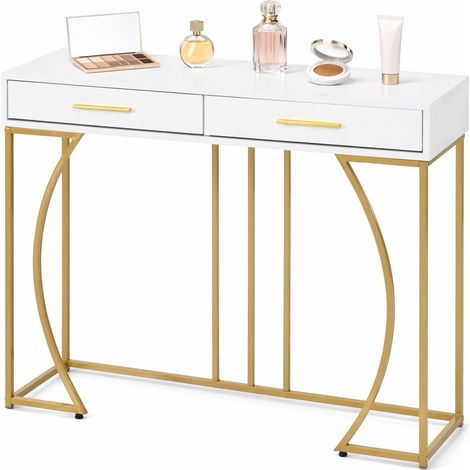 ELVMI Console d'Entrée avec 1 Tiroir et Pieds Réglables pour Salon ou Entrée en MDF et Métal Blanc (1/4)