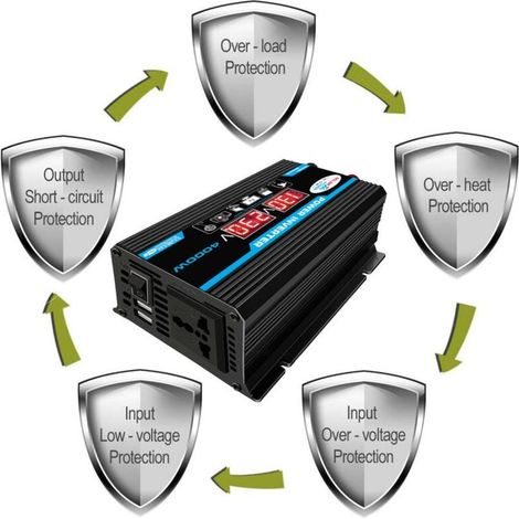 Convertisseur 12V 220V Pur Sinus 4000W Onduleur à Onde Sinusodale Pure Transformateur avec Télécommande & Double AC Prises de Courant pour RV Voiture de Camion - (1/4)