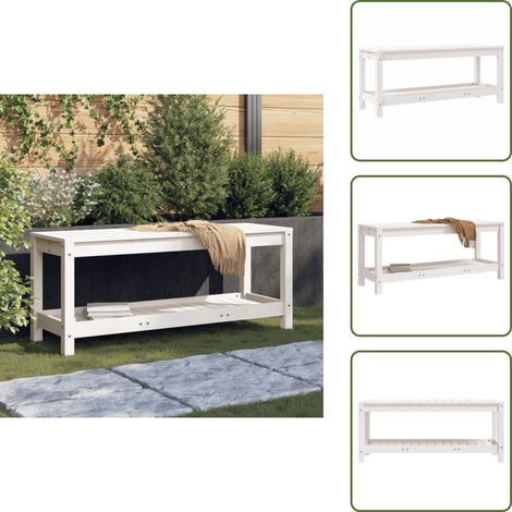 The Living Store Panca da Giardino Bianca 108x35x45 cm Legno Massello di Pino - Panca da esterno