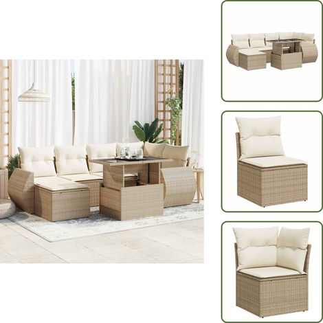 7-tlg. Garten-Sofagarnitur mit Kissen Beige Poly Rattan - Gartensofa Set - Garten Sofa Set - Outdoor Sofa Set - Garten Sofagarnitur (1/5)
