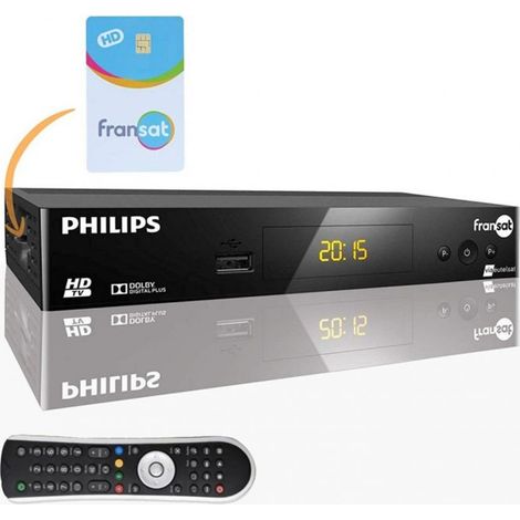 Décodeur satellite HD - Philips - DSR3031F - Compatible Fransat - Enregistrement sur disque dur - Noir (1/2)