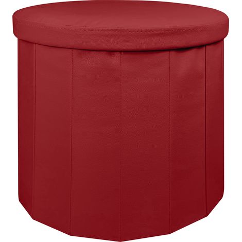 Pouf Contenitore Rotondo Portaoggetti In Ecopelle Poggiapiedi Salotto Sgabello Pouff Camera Design Con Coperchio Bordeaux (1/5)