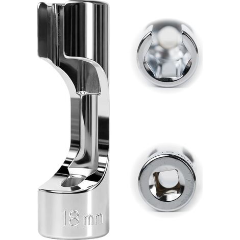 douille sonde lambda 3/8 18mm, douille 3/8" 18 mm 6 pans SW18 pour sonde lambda capteurs de température thermostats, acier au chrome vanadium (3/8 18mm) (1/5)